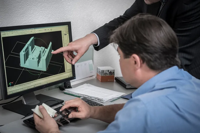 Besprechung eines Bauteils am CAD-Bildschirm